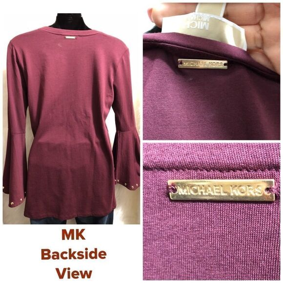 MICHAEL Kors Merlot Gold Studs Flare sleeves top - Picture 1 of 12